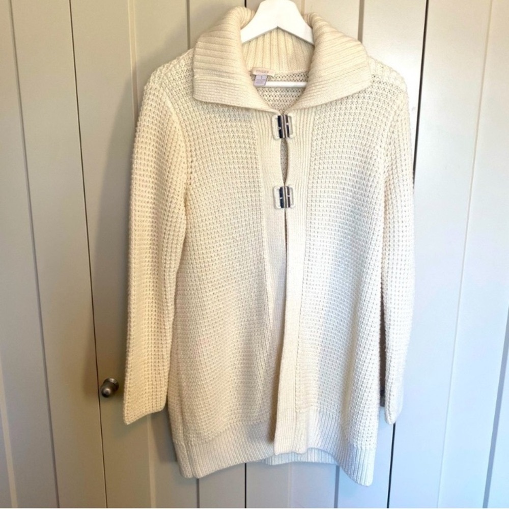 Chico's -Cream Chunky Cardigan-🐏 Wool Blend Knit Sweater-